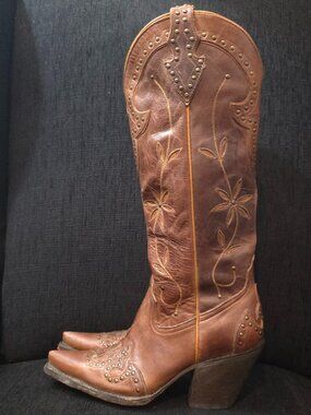 Caborca Brown Leather Floral Boots - Woman's Size 24
